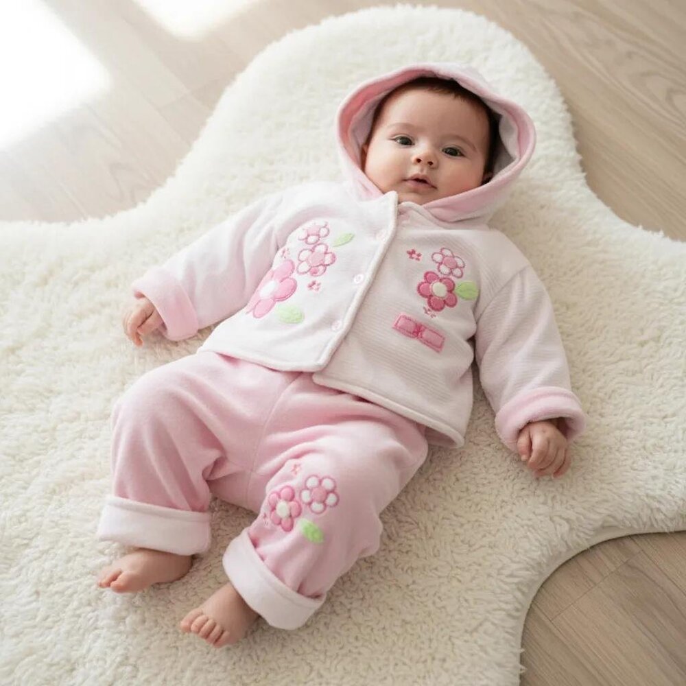 Nannette 2-Piece Padded Floral Matching Hooded Outfit Set 3-6 Months